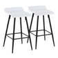 Lachlan - Set of 2 - 16" White Faux Leather Fixed-Height Counter Stools with Black Steel Frame