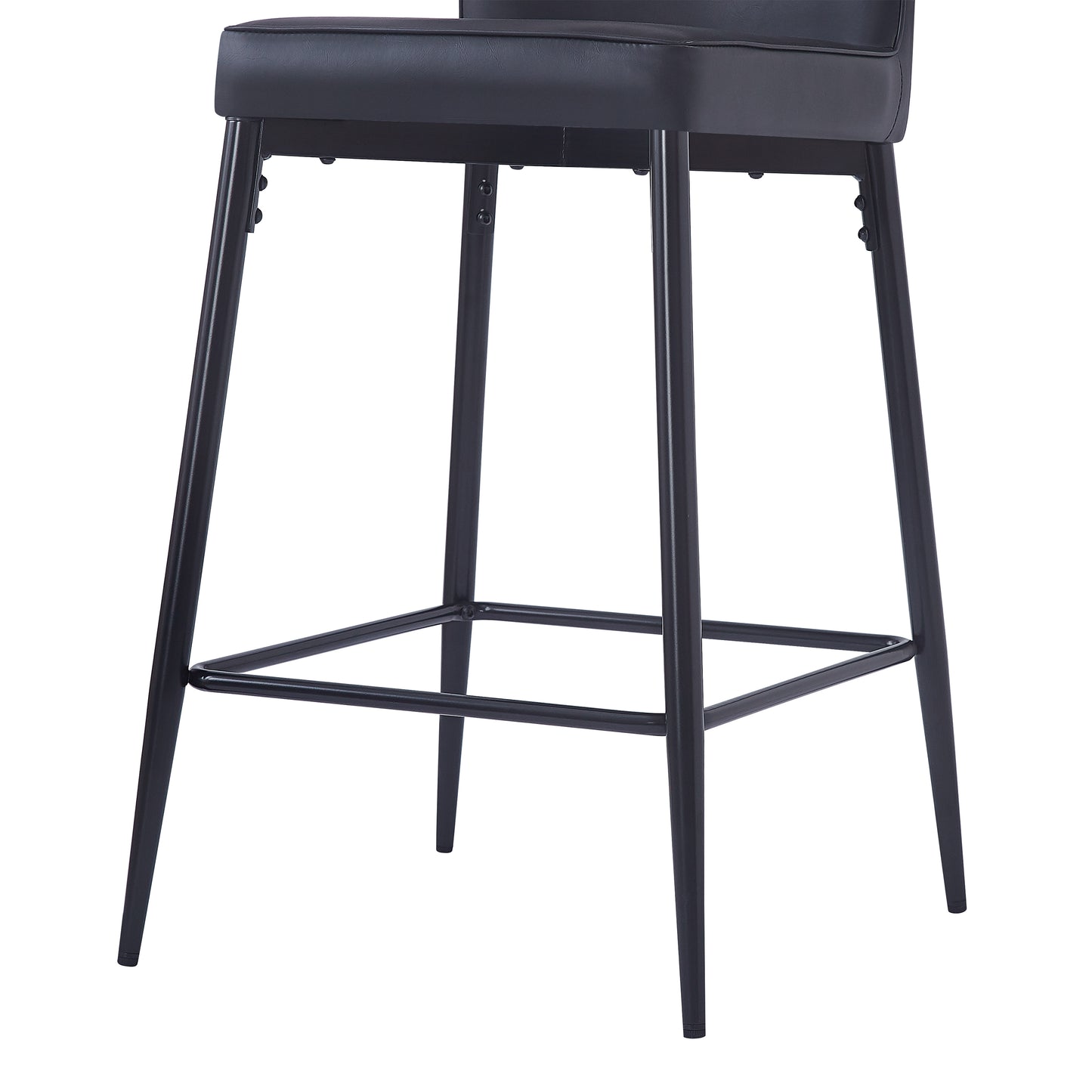 Hveron - Set of 2 - 28"Counter Height Bar Stools, Modern Black Upholstered Chairs with PU Leather, Metal Frame & Footrest for Kitchen Island or Bar Table