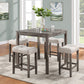 Lucille - Set of 5 - 36" Bronter wn CouHeight Pub Table with Creamy White Tufted Linen Stools