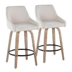 Hespera - Set of 2 - 26" Cream Upholstered Counter Stools with Whitewashed Wood Legs & Black Footrest