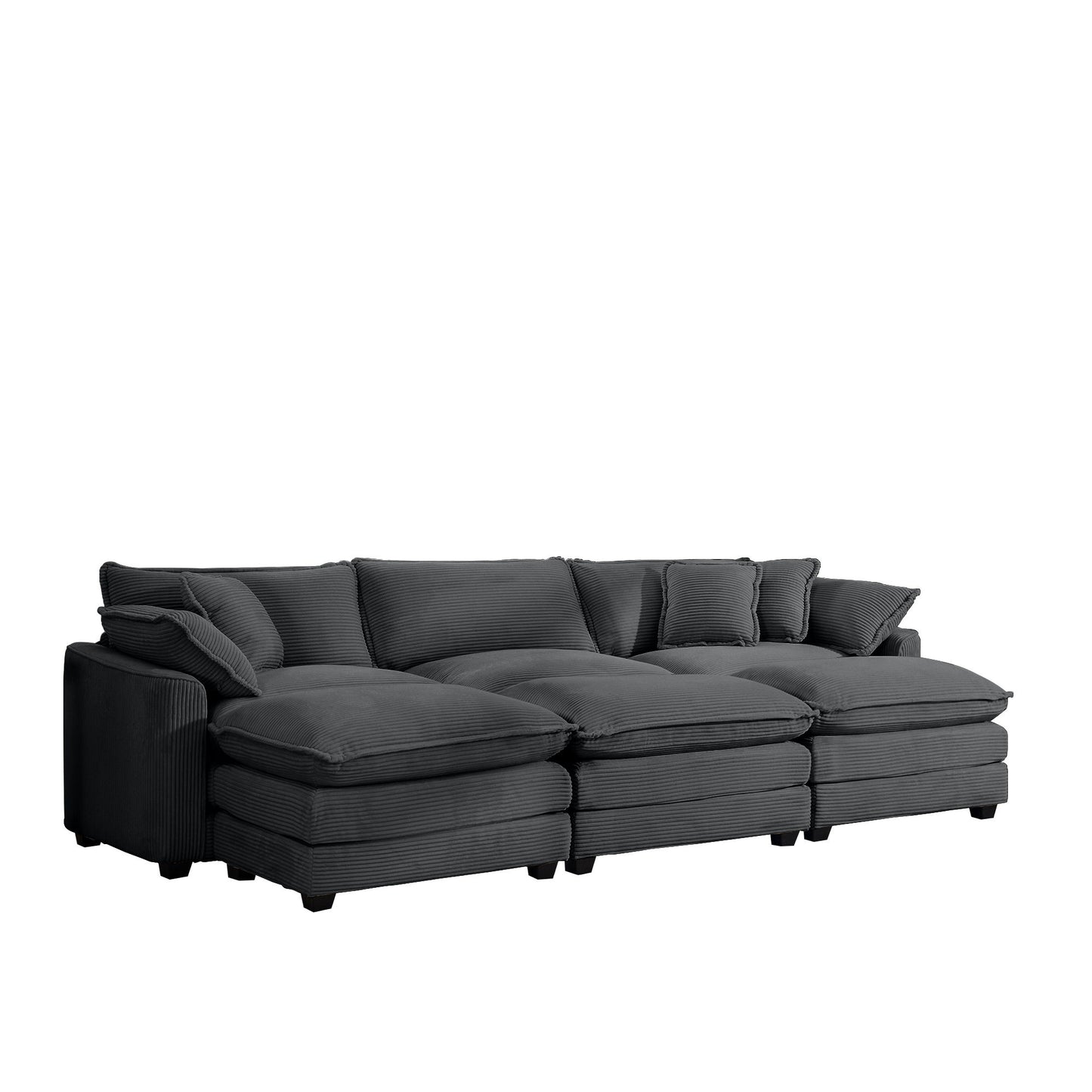 Modular Oversized Cushion Sofa With Ottoman, Low Back, Deep Seating Sofa Set