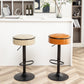 Bella Luxe - Set of 2 - 28" Swivel Khaki Faux Leather Adjustable Round Storage Bar Stools with Metal Frame, Armless Counter Height Chairs for Kitchen & Living Room