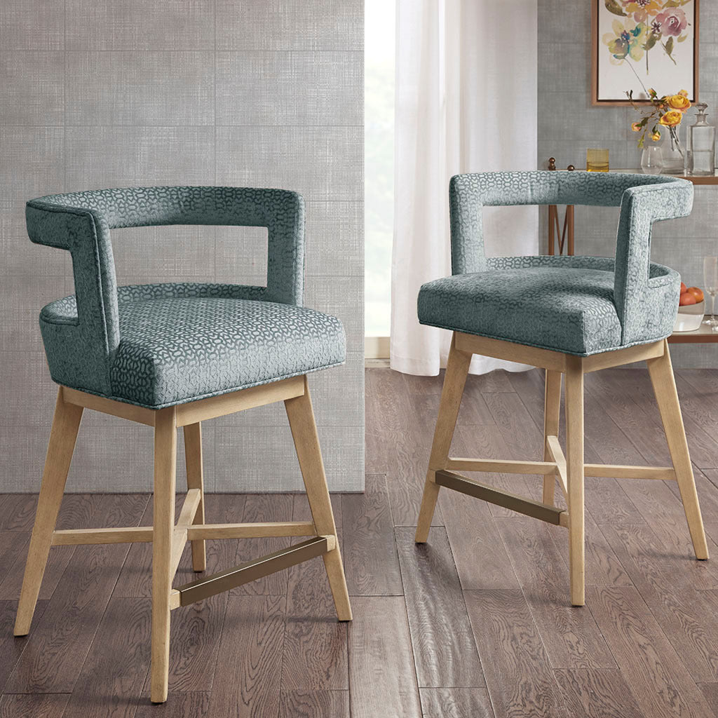 Apexal - Set of 2 - 26" Swivel Counter Stools with Grey Upholstered Seats and Bronze Finish