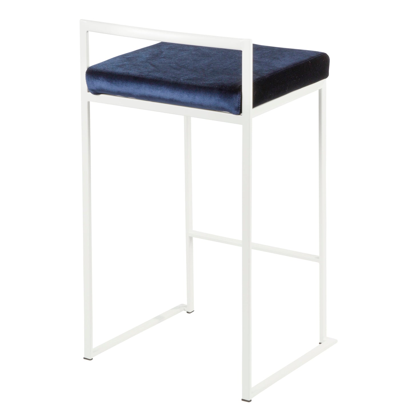 Fernhill - Set of 3 - 26" Contemporary Stackable Counter Stools in White Metal with Blue Velvet Cushions