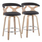 Galviora - Set of 2 - 26" White Washed Wood Swivel Counter Stools with Charcoal Fabric Upholstery and Round Chrome Footrest