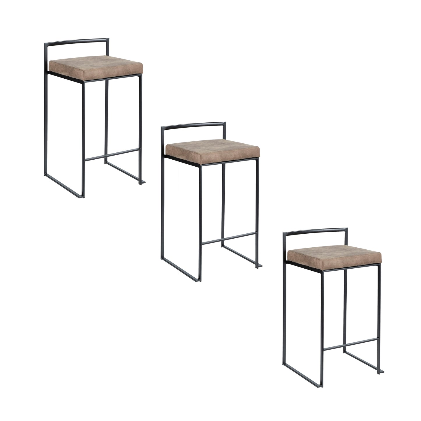 Santino - Set of 3 - 26" Contemporary Stackable Brown Cowboy Fabric Counter Stools, Black Metal Frame by LumiSource