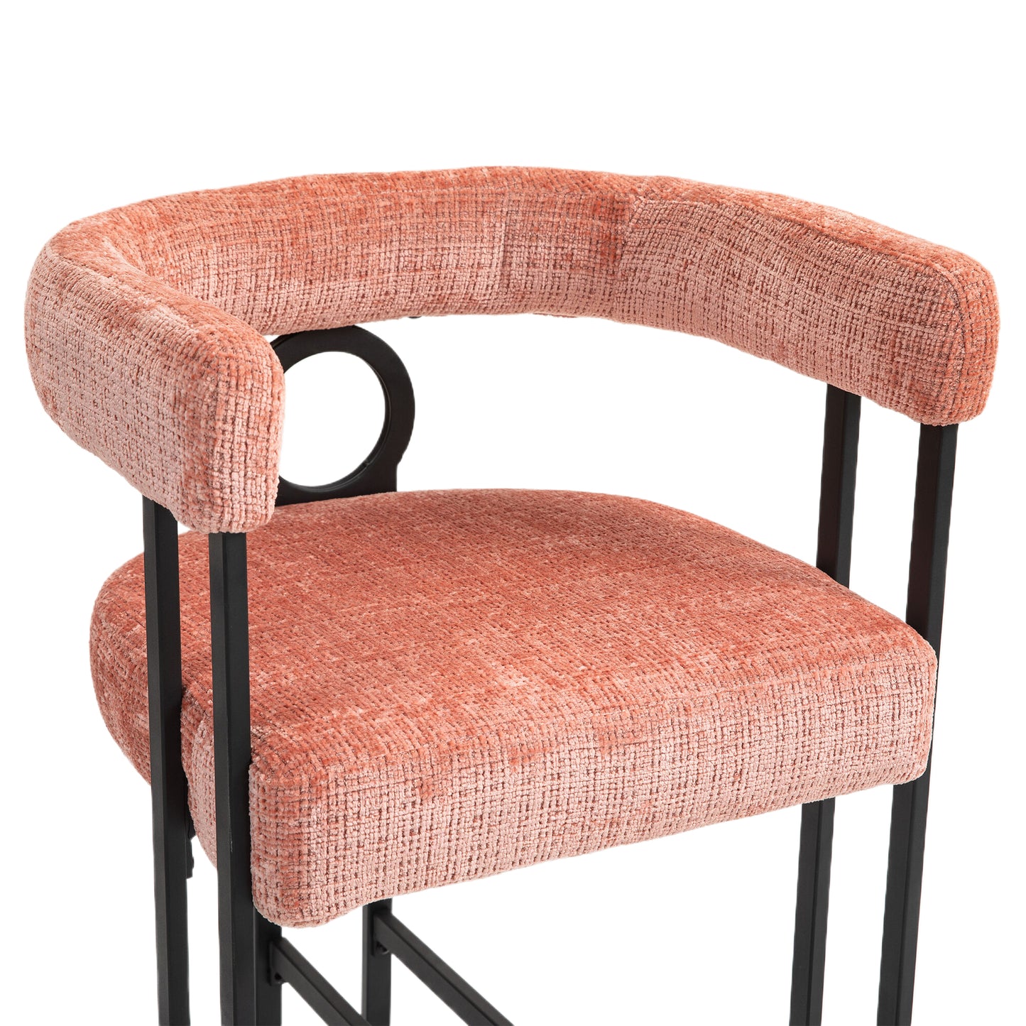 Adelina - Set of 2 - 24" Pink Chenille Bar Stools with Modern Curved Backrest and Black Metal Frame for Kitchen Island, Pub, or Dining Room