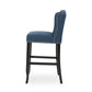 Vera - Set of 2 - 24" Navy Blue & Dark Brown Fabric Tufted Wingback Counter Stools with Nailhead Accents