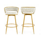 Stalbrook - Set of 2 - 31.5” Swivel Counter Height Bar Stools with Hand-Woven Backrest, Gold Metal Legs, Beige Upholstered Seats