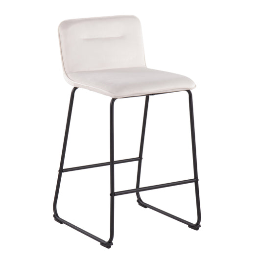 Leon - Set of 2 - 26" Cream Velvet Counter Height Stools with Black Metal Frame and High Backrest