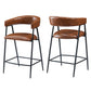 Launa - Set of 2 - 26" Brown PU Upholstered Counter Stools with Iron Frame, Backrest & Footrest for Kitchen, Bar, Home