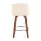 Walden - Set of 2 - 24" Cream Faux Leather Counter Stools with Walnut Wood Base and Chrome Footrest