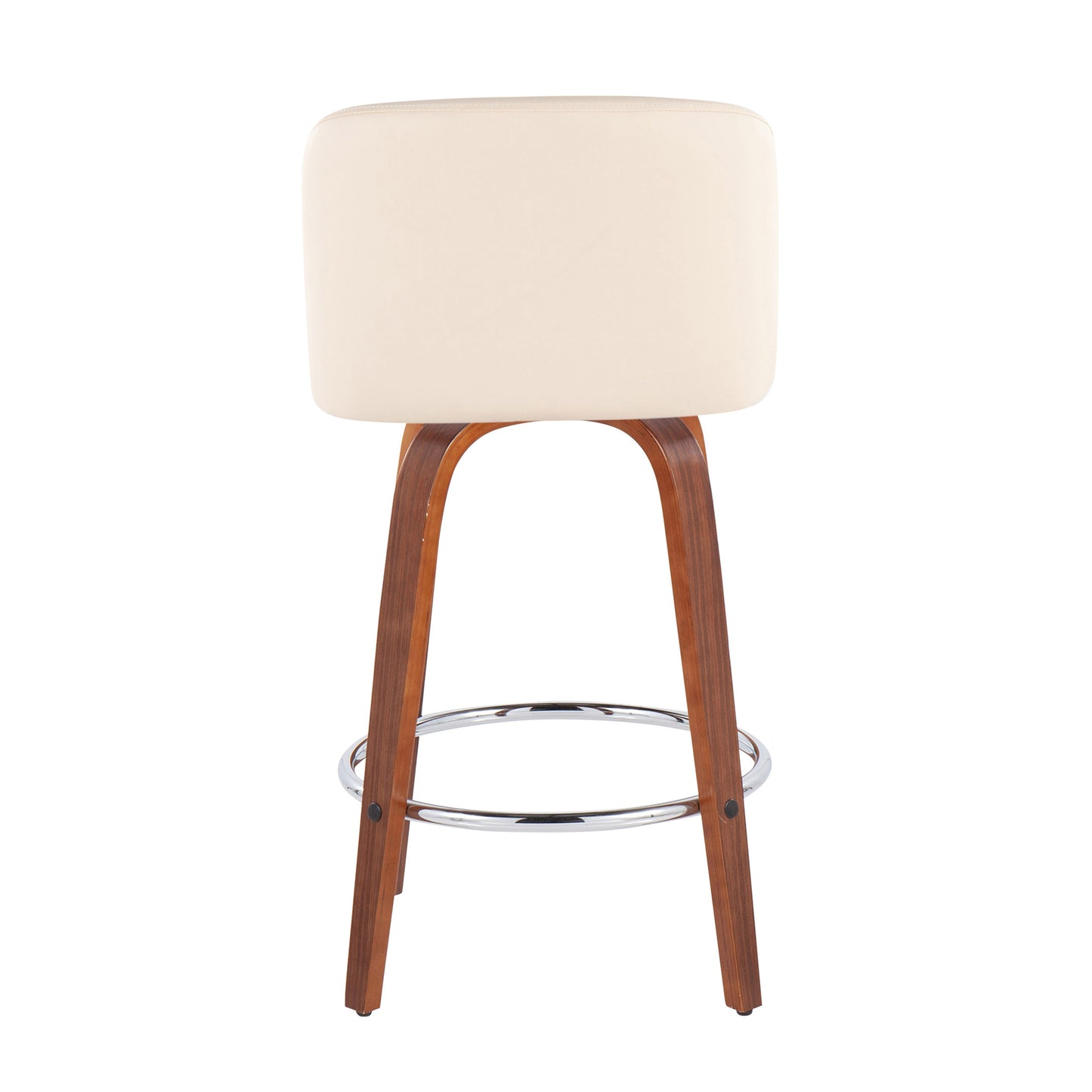 Walden - Set of 2 - 24" Cream Faux Leather Counter Stools with Walnut Wood Base and Chrome Footrest