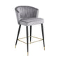 Sophia - Set of 2 - 26" Gray Velvet Upholstered Counter Height Stools with Deep Channel Tufting and Gold-Tipped Black Metal Legs