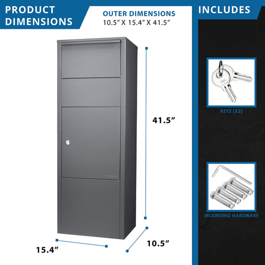 Steel Large Single Compartment Locking Parcel Drop Box With Keyed Access - Gray