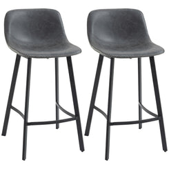 Harlequin - Set of 2 - 27.25" Gray Upholstered Armless Counter Height Bar Stools with Back and Steel Legs, Industrial Kitchen Dining Chairs