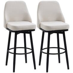 Monteux - Set of 2 - 30" Modern Bar Stools, 360° Swivel Upholstered Bar Chairs with Steel Legs and Footrest, Cream White