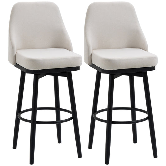 Monteux - Set of 2 - 30" Modern Bar Stools, 360° Swivel Upholstered Bar Chairs with Steel Legs and Footrest, Cream White