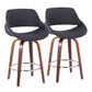 Luxarn - Set of 2 - 24" Charcoal Fabric Mid-Century Modern Counter Stools with Walnut Wood Legs and Round Chrome Footrest