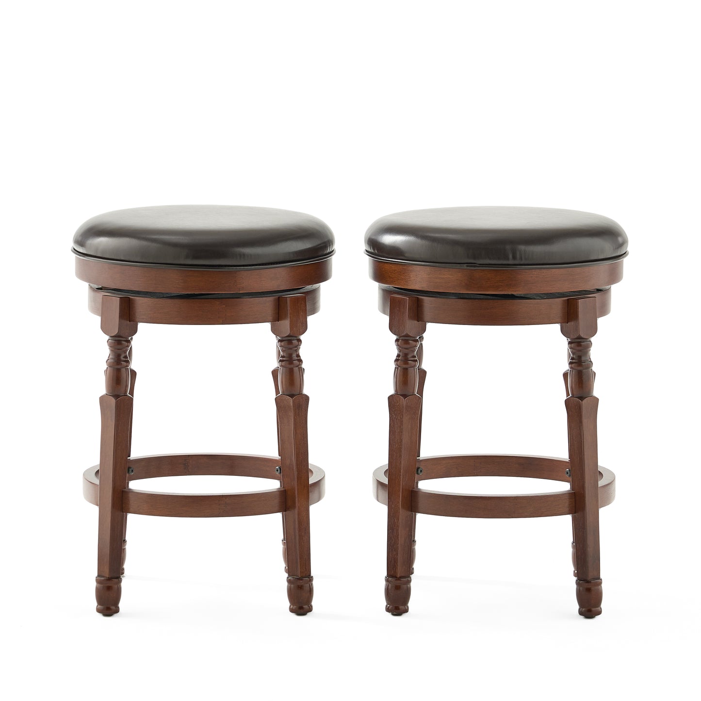 Landis - Set of 2 - 25" Chocolate Brown Faux Leather Swivel Counter Stools with Backless Design