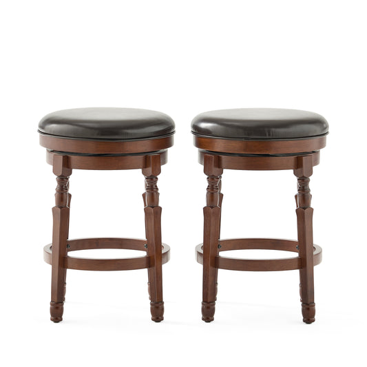 Landis - Set of 2 - 25" Chocolate Brown Faux Leather Swivel Counter Stools with Backless Design