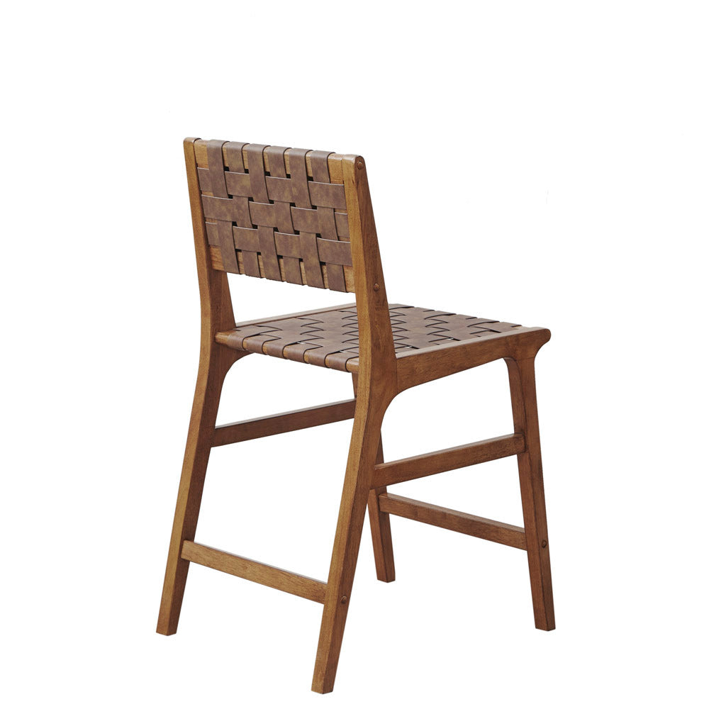 Brampton- Set of 2 - 24" Distressed Walnut Woven Counter Stools with Ladder Back