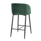 Fitzroy - Set of 2 - 24" Green Velvet Fixed-Height Counter Stools with Pleated Backrest and Black Metal Legs