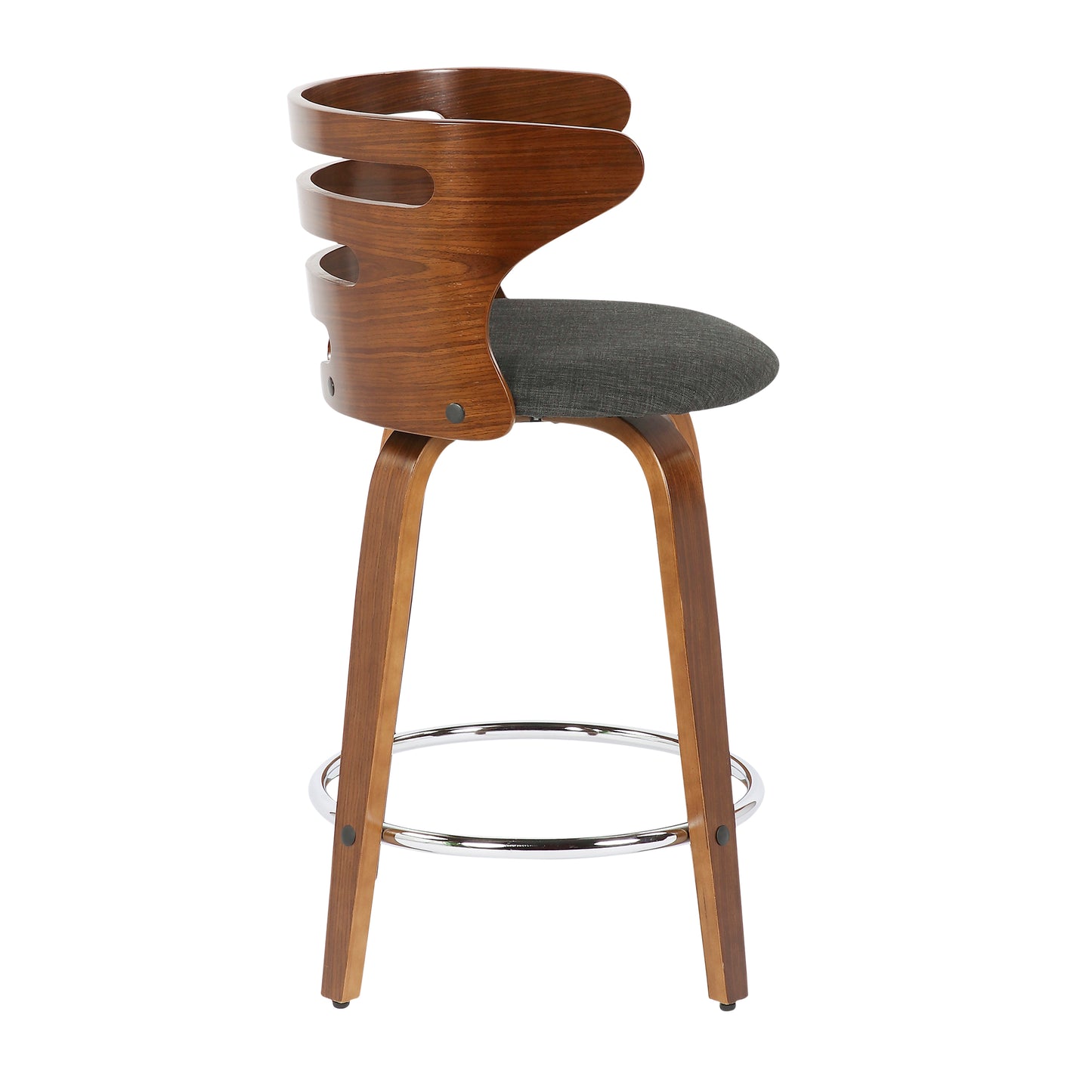 Emiliano - Set of 2 - 26" Mid-Century Modern Swivel Counter Stools with Walnut Wood and Charcoal Fabric