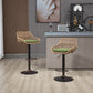 Ardelle - Set of 2 - 26" Adjustable Green Linen Swivel Bar Stools with Footrest, Metal & Rattan Base for Kitchen or Dining Room