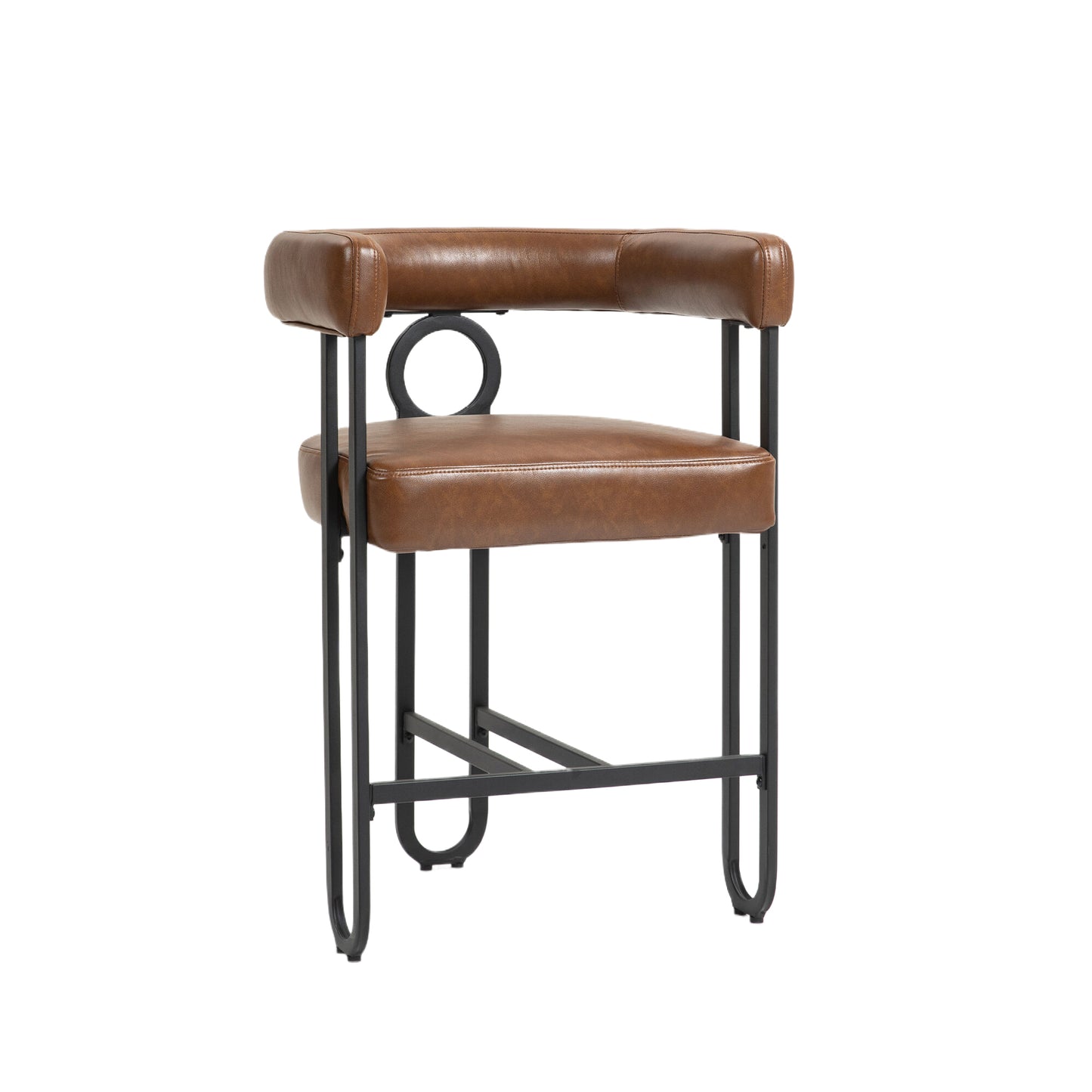 Harland - Set of 2 - 30" Light Brown Upholstered PU Bar Stools with Black Metal Frame and Modern Curved Backrest