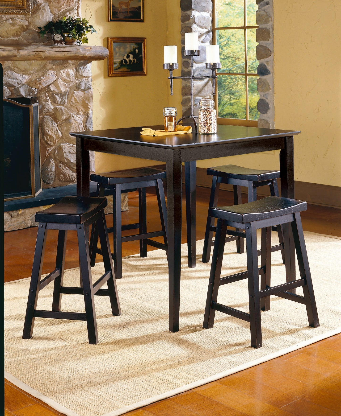 Spirata 24" - Set of 2 - Black Swivel Saddle Seat Counter Height Stools - Solid Wood Casual Dining Chairs