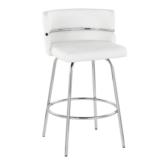 Landon - Set of 2 - 26" White Swivel Counter Stools, Chrome Metal & Faux Leather