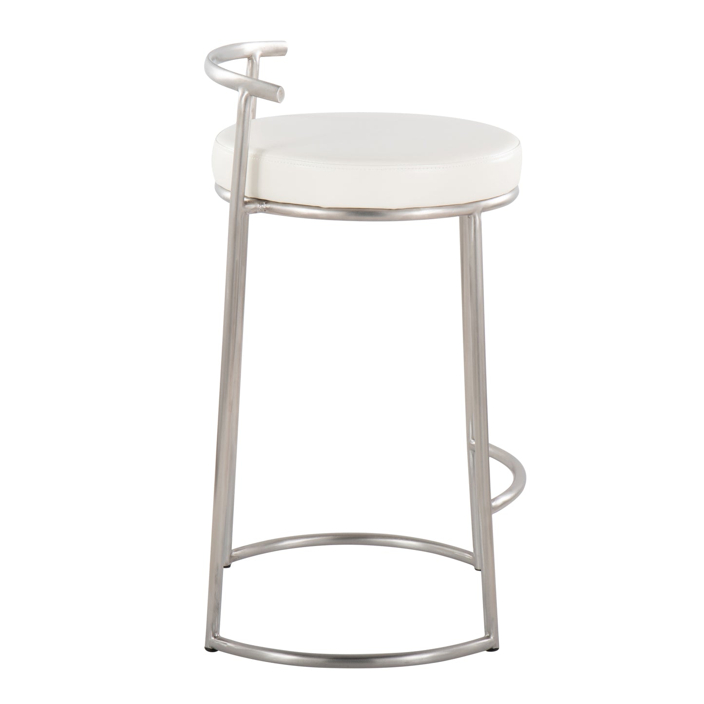 Aurivelle - Set of 2 - 26" Round Counter Stools with Stainless Steel Frame and White Faux Leather Upholstered Seat