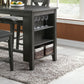 Hadrian - Set of 2 - 24" Gray Wash Counter Height Dining Set with Storage Shelves, High Chairs & Stools - Solid Acacia Wood