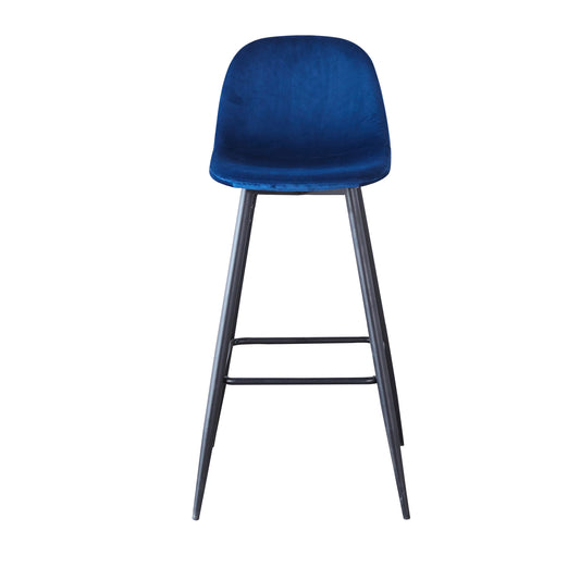 Eryndor - Set of 2 - 30" Blue Velvet Bar Stools with Backrest, Sturdy Black Metal Legs, and Footrests for Kitchen or Bar