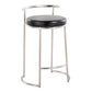 Rhapsodia - Set of 2 - 26" Black Faux Leather & Stainless Steel Fixed-Height Counter Stools Contemporary Padded Seat High-Back Design Indoor Use