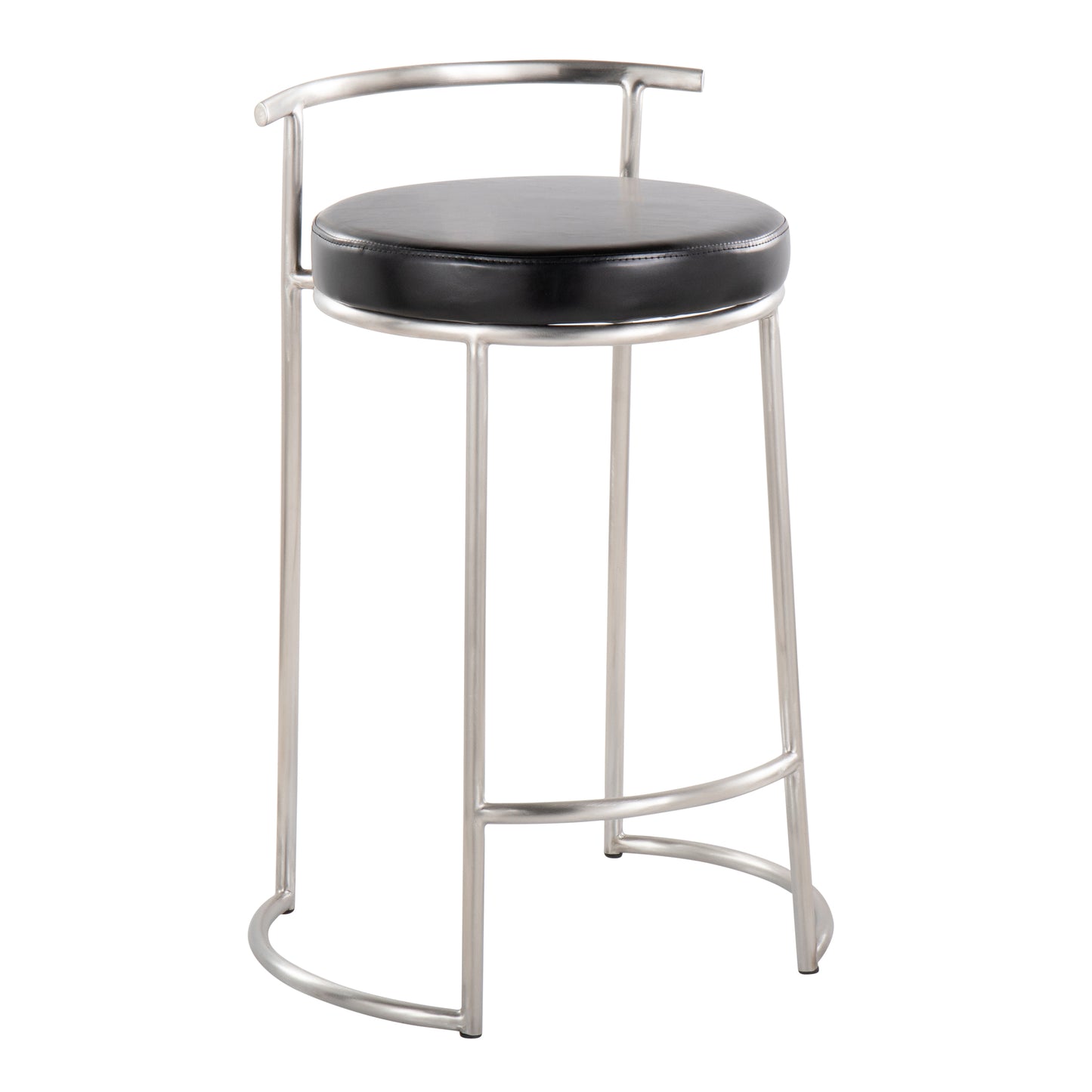 Rhapsodia - Set of 2 - 26" Black Faux Leather & Stainless Steel Fixed-Height Counter Stools Contemporary Padded Seat High-Back Design Indoor Use