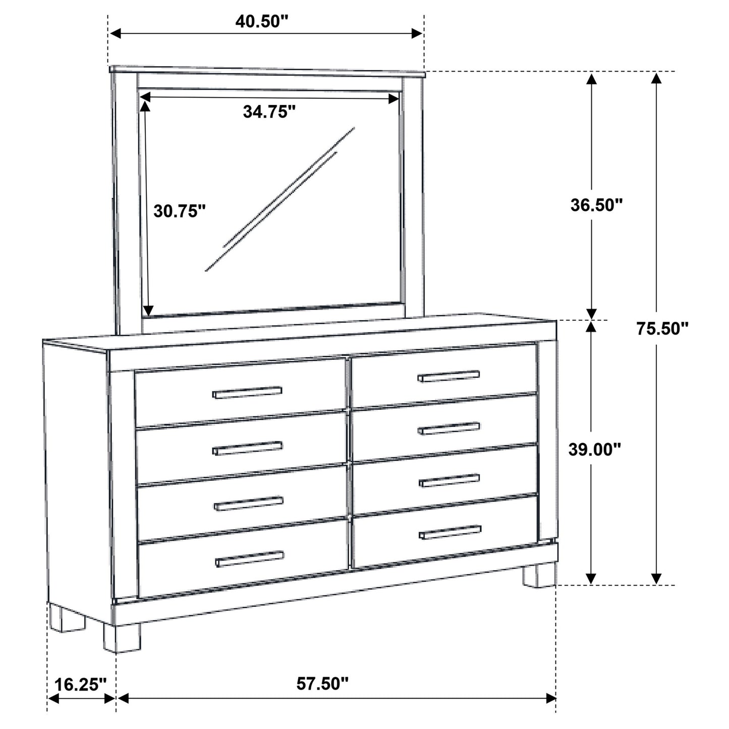 Bren - 8 Drawer Dresser With Mirror - Rustic Brown