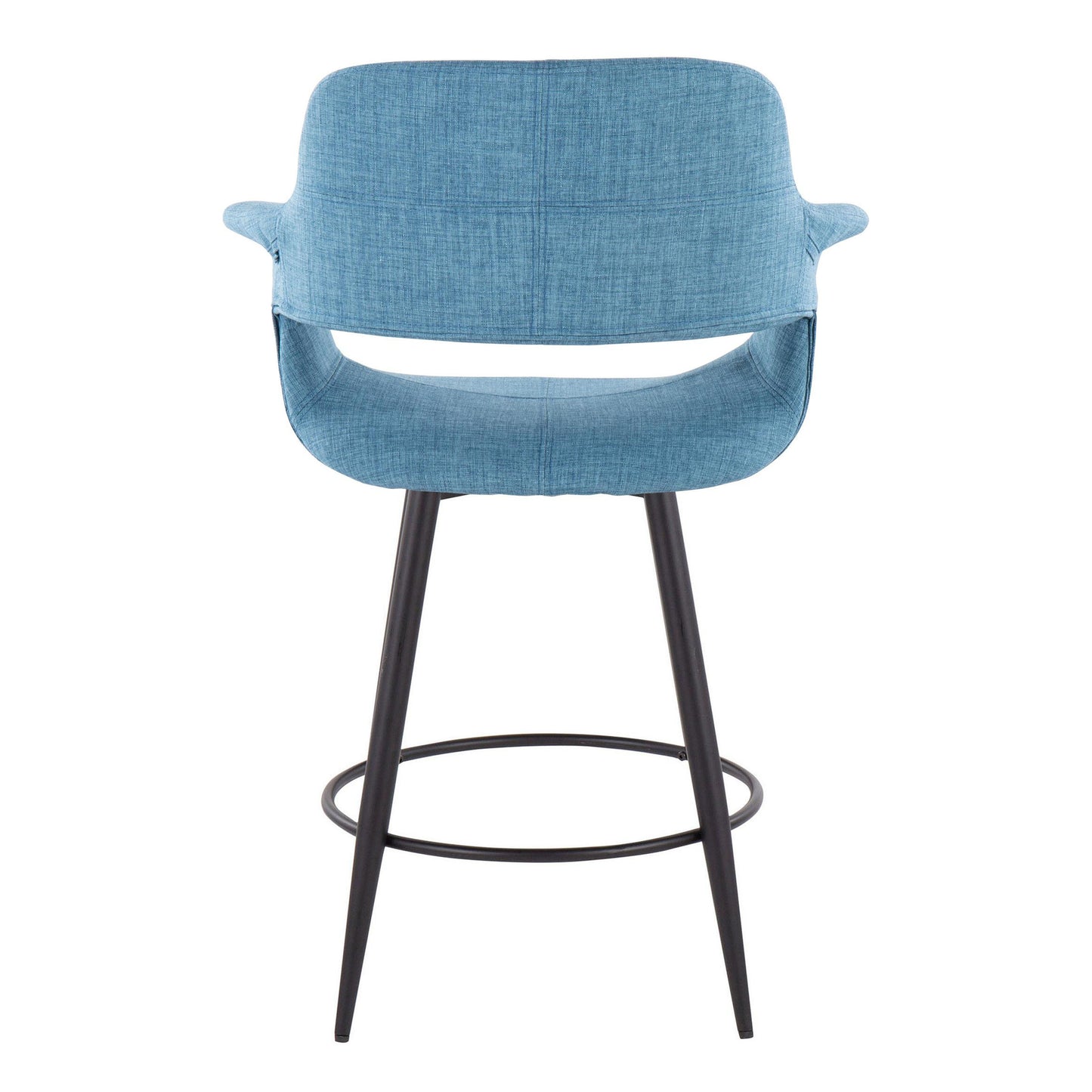 Lennon - Set of 2 - 26" Mid-Century Modern Blue Fabric Swivel Counter Stools with Matte Black Metal Legs