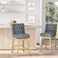 Hercules - Set of 2 - 30" Bar Height Bar Stools with 180° Swivel, Gray Button Tufted Design, and Solid Wood Footrests for Kitchen & Dining