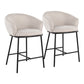 Selena - Set of 2 - 24" Cream Upholstered Counter Stools with Black Steel Frame for Modern Kitchen Island