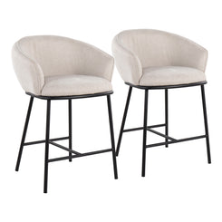 Selena - Set of 2 - 24" Cream Upholstered Counter Stools with Black Steel Frame for Modern Kitchen Island