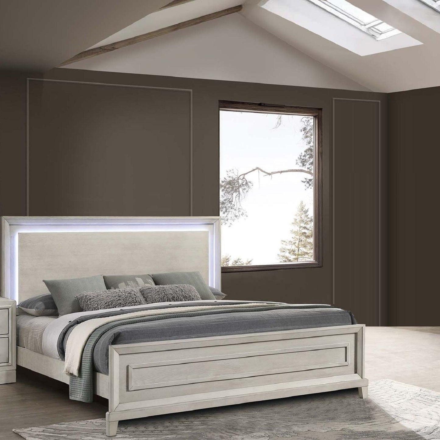 Elegant Style Bed With LED Lights On Headboard