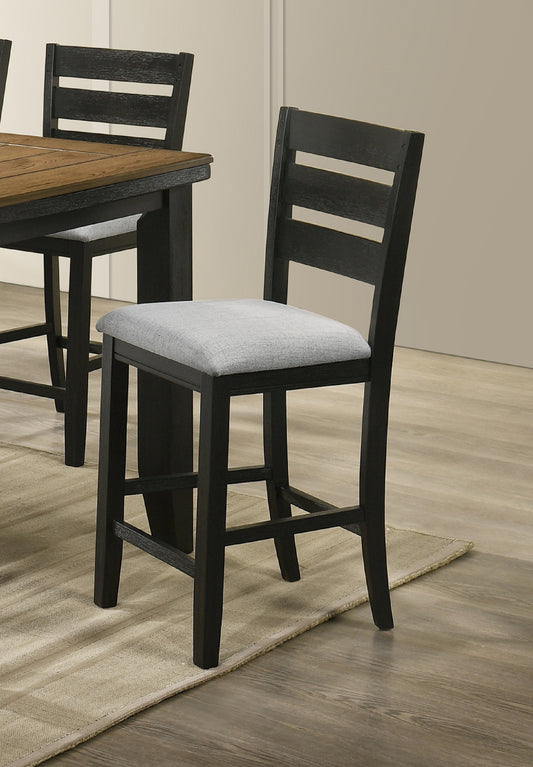 Harriab - Set of 2 - 26" Charcoal Finish Counter Height Dining Chairs with Upholstered Seat & Ladder Back Style