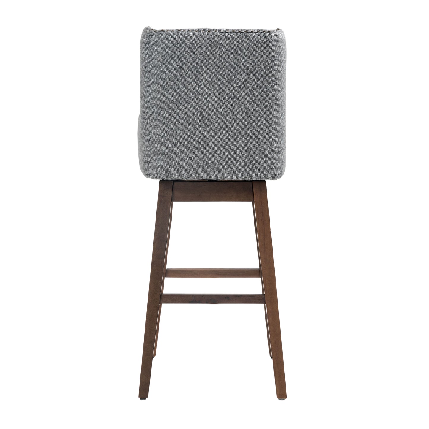 Eric - Set of 2 - 30" Gray Linen Swivel Bar Stools with Button-Tufted Backrest, Solid Wood Legs, Seat Height