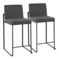 Lehis - Set of 2 - 24" Black Steel & Charcoal Fabric High Back Counter Stools, Contemporary Design