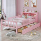 Bed With Headboard Storage Rack, 2 Under Bed Drawers, 3 Side Guardrails For Safety
