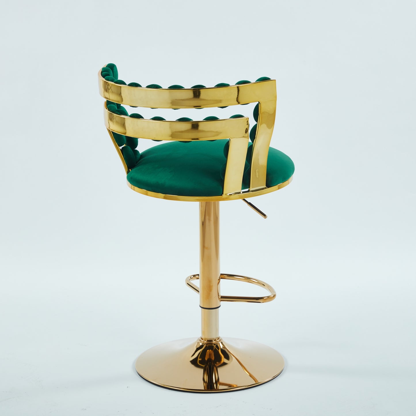 Verano - Set of 2 - 30" Green Fabric Bar Stools with Golden Iron Tube Legs and Soft Cushioned Backrest