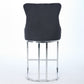 Vitra - Set of 2 - 24" Black Velvet Counter Stools - Button Back, Rivet Trim, Upholstered with Chromed Metal Base