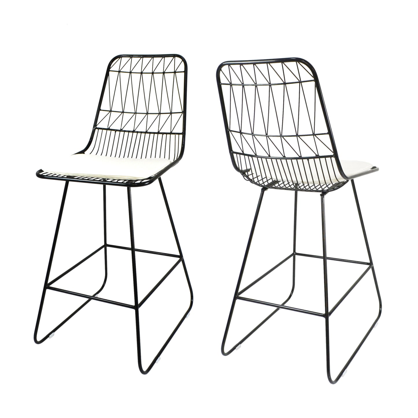 Niez - Set of 2 - 26" Black and Ivory Wire Counter Stools with Cushions